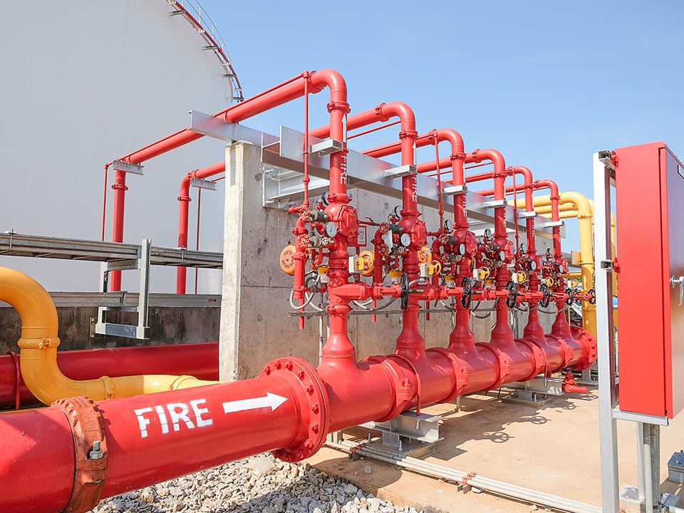 Fire Pumps, Water, and foam line for fire protection system in fuel oil storage area of power plant