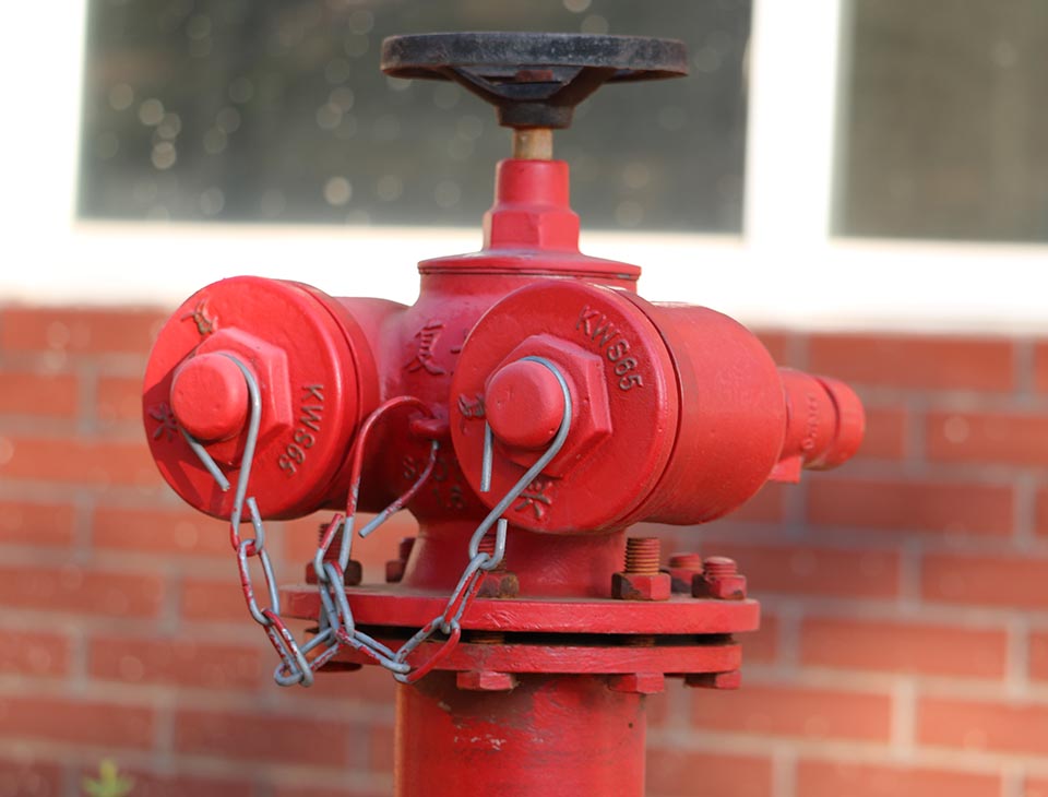 Red fire hydrant in students campus, Kunming