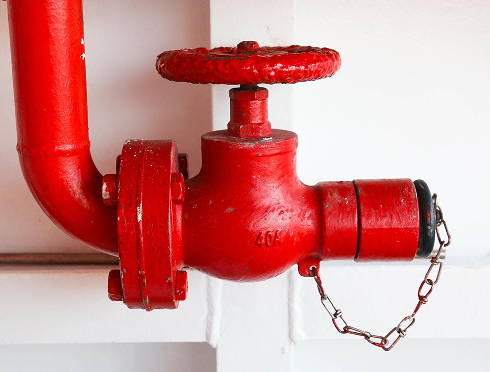 Hydrant with water hoses and fire extinguish equipment